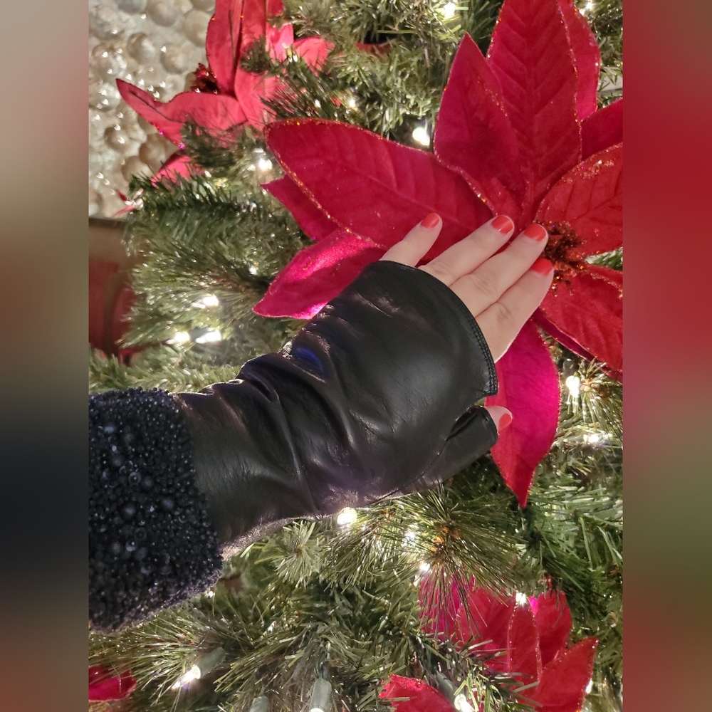 Carolyn Rowan Leather Sequin and Beaded Fingerless Gloves
